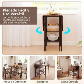 Mesa de jantar extensível e dobrável com 2 extensões rebatíveis 110 x 70 x 76 cm, 2 prateleiras de arrumação e Estrutura metálica para espaços pequeno