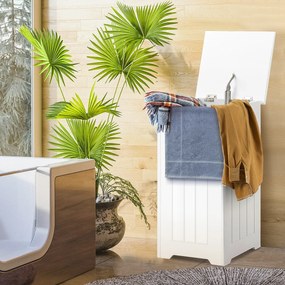 Cesto de Lavandaria 35 L Organizador Roupa Suja com Tampa Grande Espaço de Arrumação para a Casa de Banho de Entrada Branco