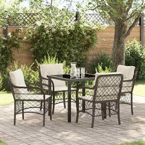vidaXL Conjunto de Jantar de Jardim 5 Peças com Almofadas Rattan Poliéster Castanho
