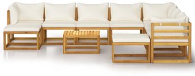 11 pcs conjunto lounge jardim c/ almofadões acácia maciça creme