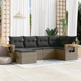 vidaXL 6 pcs conjunto sofás de jardim com almofadões vime cinzento