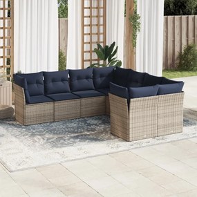 vidaXL 8 pcs conjunto sofás p/ jardim c/ almofadões vime PE cinzento