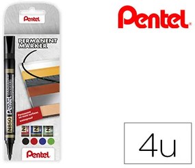 Marcador Pentel n850 Permanente em Blister de 4 Unidades Cores Preto, Vermelho, Azul e Verde