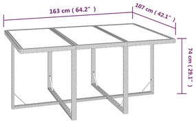 7 pcs conjunto de jantar p/ jardim c/ almofadões vime PE cinza