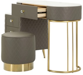 TOUCADOR SHARON COM BANCO 120X40X75 CM (TAMANHO DO BANCO Ø36X39) CINZA E DOURADO