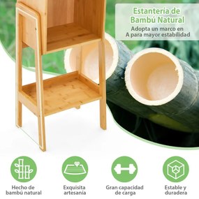 Estante de bambu com pernas e laterais elevadas Organizador de armazenamento moderno para quarto e sala de estar 27 x 37 x 80 cm