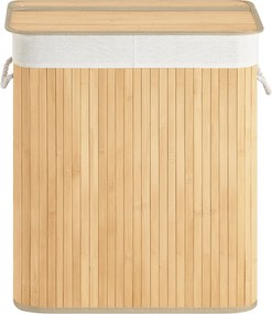 Cesto de roupa suja com 2 compartimentos, 100 L com tampa, em bambu 52 x 32 x 61 cm cor natural