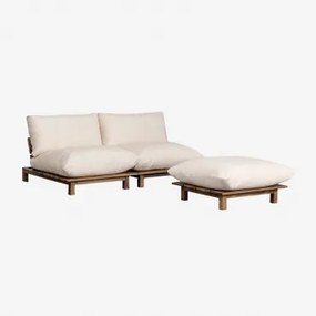 Sofá Reclinável Modular De 2 Peças Com Pufe Em Madeira De Acácia Brina Crema - Sklum