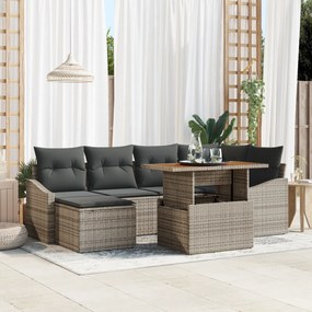 Conjunto de Sofá de Jardim de 7 Peças com Almofadas Cinza Rattan Polié