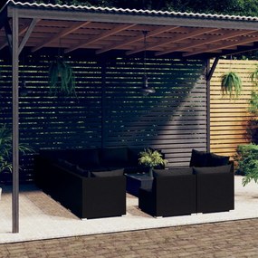 vidaXL 13 pcs conjunto lounge de jardim c/ almofadões vime PE preto