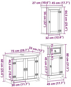 3 pcs conj. de móveis p/ casa de banho Corona pinho maciço
