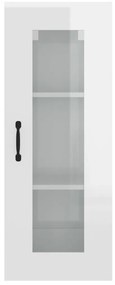 Armário de parede suspenso 34,5x34x90 cm branco brilhante