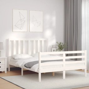 Estrutura de cama de casal c/ cabeceira madeira maciça branco
