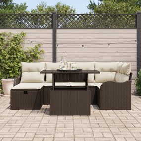 Conjunto de Sofá de Jardim vidaXL 7 Peças com Almofadas Castanho Ratta