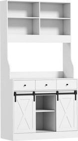 Armário de Cozinha com 2 Portas Corrediças 3 Gavetas Bancada para Micro-Ondas e Prateleiras Ajustáveis 93,5x40x180 cm Branco