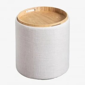 Mesa Lateral Redonda Estofada Berkeleni Com Bandeja E Armazenamento, Ø40 Cm Linho Bege Creme - Sklum