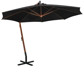 vidaXL Guarda-sol de jardim suspenso com poste abeto maciço preto