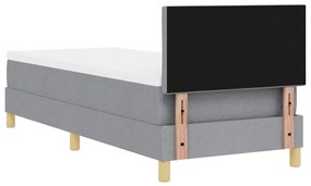 Cama Box Spring com Colchão &amp; LED Cinza Claro 80x200 cm Tecido