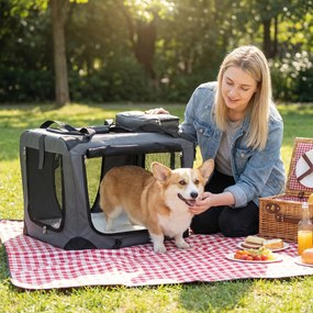 Transportadora dobrável tamanho S 61 x 43 x 43 cm para animais de estimação, com janelas de rede, 3 portas, cama felpuda e bolsos removíveis, para uso