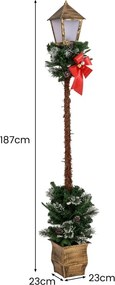 Poste de Natal pré-iluminado com luzes LED 187 cm Vegetação artificial Pontas de galhos com bloqueio de neve Bagas brancas Verdes