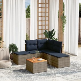vidaXL 6 pcs conjunto sofás p/ jardim c/ almofadões vime PE cinzento