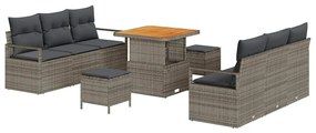 Conjunto de Sofá de Jardim de 9 Peças com Almofadas Cinza em Polyratta