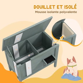 Casinha para gatos, casinha exterior elevada em madeira com teto basculante e isolamento, 85 x 50 x 68,5 cm, cinzento escuro e preto