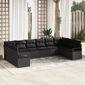 Conjunto de Sofás de Jardim de 10 Peças com Almofadas Preto Rattan Poliwoven