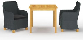 3 pcs conjunto de jantar para jardim cinzento-escuro