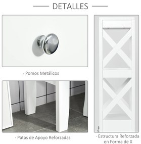 Kleankin Prateleira de banheiro Armário com 3 prateleiras e 2 gavetas com dispositivo anti-queda 60x20x165 cm Branco