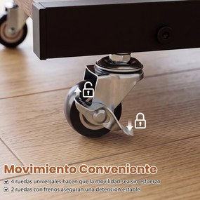 Mesa Auxiliar em C com Rodas, 68 x 40 x 66,5-82,5 cm, Tampo Elevável e Inclinável, Castanho+Preto