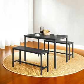 Mesa de jantar com 2 bancos, conjunto de 3 peças , cinza-preto