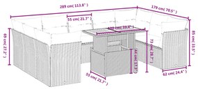 10 pcs conjunto de sofás p/ jardim com almofadões vime PE bege