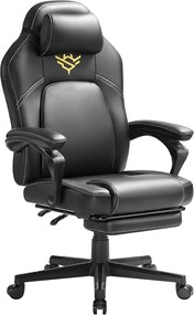 Cadeira gamer SONGMICS HOME Cadeira ergonômica para computador com apoio para os pés Cadeira giratória para escritório com travesseiro PU com altura ajustável Tinta preta OBG072B01