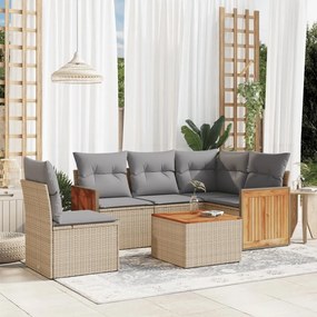 6 pcs conjunto de sofás p/ jardim com almofadões vime PE bege