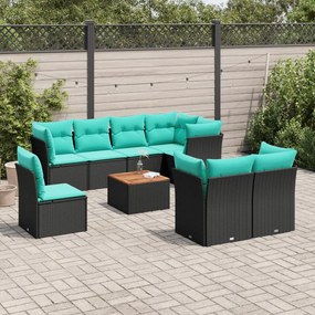 vidaXL 9 pcs conjunto de sofás p/ jardim c/ almofadões vime PE preto