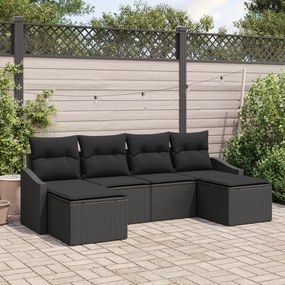 Conjunto de Jantar de 6 Peças com Almofadas de Rattan Preto