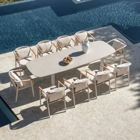 Conjunto De Mesa Retangular Extensível Em Cerâmica Zinti 220-280x100 Cm E 10 Cadeiras De Jardim Em Alumínio E Tecido Bouclé Yerv Cinzento Areia -