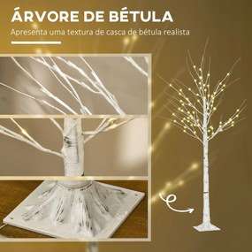 Árvore de Bétula com 96 Luzes LED IP44 Branco Quente Ramos Flexíveis e Base de Candeeiro 22x22x180 cm Branco