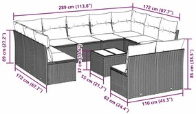 12 pcs conj. sofás jardim com almofadões vime PE cinzento-claro
