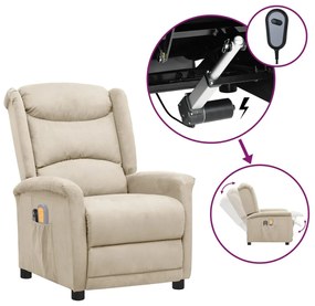 vidaXL Poltrona de massagens elétrica tecido de microfibra cor creme