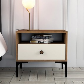 Mesa de Cabeceira Lizbon500 – Nogueira e Creme – 56x50,8x40 cm