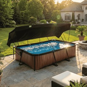 Piscina retangular Wood 300 x 200 x 65 cm com bomba de filtragem e cobertura - Castanho