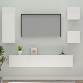 5 pcs conjunto móveis de TV madeira processada branco brilhante