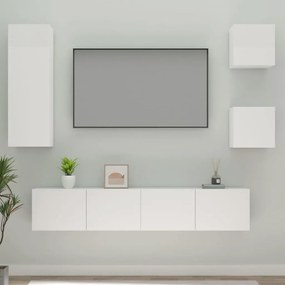 vidaXL 5 pcs conjunto móveis de TV madeira processada branco brilhante
