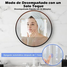 Espelho de banho redondo antiembaciamento LED 60 x 60 cm com função de memória Moldura de alumínio Preto