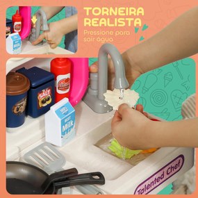 Cozinha de Brincar com Luz e Som Cozinha para Crianças com Acessórios Panelas Utensilios e Alimentos Falsos 52,5x22x100 cm Rosa