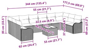 Conjunto de Sofá de Jardim com 10 Peças e Almofadas em Vime Cinza