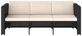 4 pcs conjunto lounge de jardim c/ almofadões vime PE preto