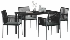 Conjunto de jantar para o jardim com almofadas - 5 peças, preto, ratta
